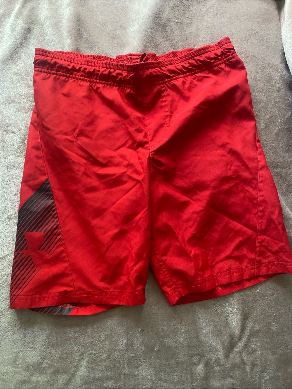 Under Armour Red and Black Swim Trunks with Logo